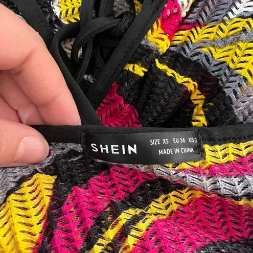SheIn  pink yellow black sheer knit side ties swim cover up size XS