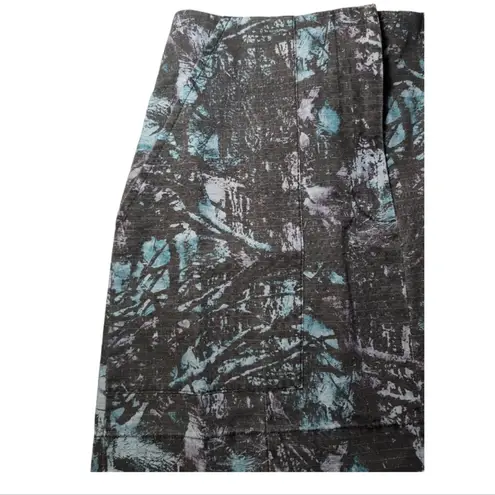 ATM Melillo Abstract Print Ripstop Cotton Skirt Grey Purple Turquoise Camo Sz 6 Blue