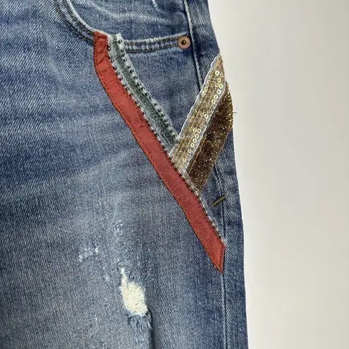 Anthropologie Pilcro Embellished Slim Boyfriend Jeans Women's Sequins Blue Sz 27
