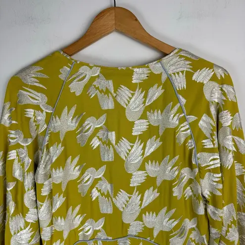 Hunter Bell Grayson Top Sz Small Mustard Embroidered Puff Sleeve Blouse