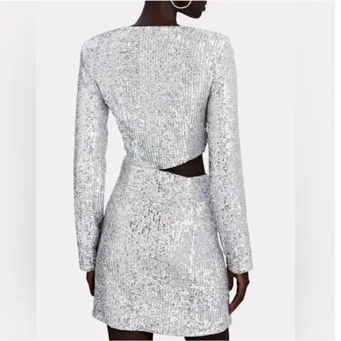 Jonathan Simkhai Conrad Sequin Mini Dress Size 8 Silver Long Sleeve Party Glam