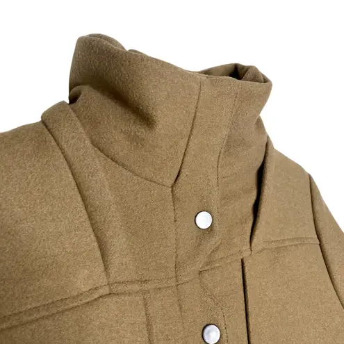 The Kooples Wool Blend Mockneck Utility Pea Coat Small Snap Front Zip Jacket Tan