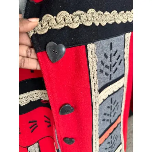 Anthony Mark Hankins Colorblock Wool Blend Coat With Embroidery & Lace Trim Sz3x Red Size 3X
