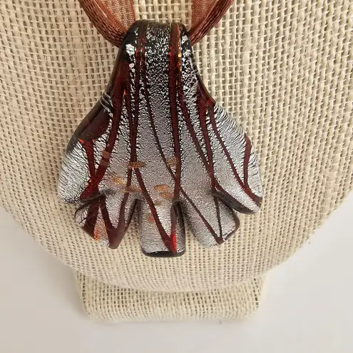 Chocolate brown silver Swirl Claw Murano style blown glass necklace