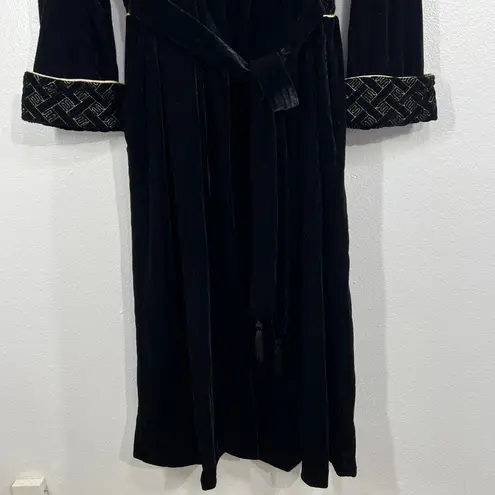 Jasmine Rose Signature Velvet Robe Large Black Gold Trim Long Lounge Womens