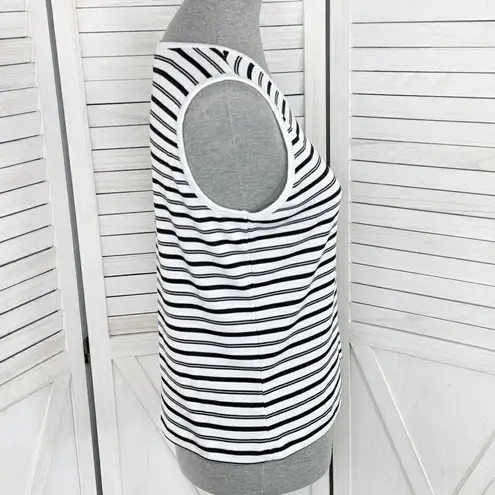 Covington Striped Ribbed Knit Tank Top White Black Medium Petite Stretchy