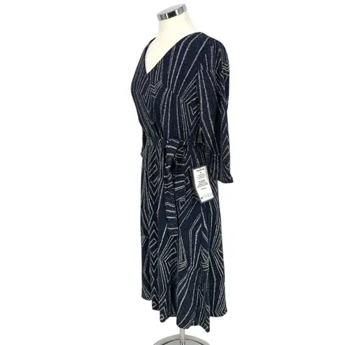 MSK Special Occasion Wedding Party Dress Navy Blue Silver V Neck Size LP NWT