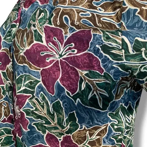 Vintage Hilo Hattie Hawaiian Shirt Camp Collar Tropical Abstract Floral Small Blue