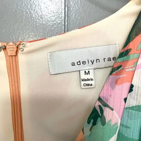 Adelyn Rae Coral Floral Metallic Stripe Chiffon Ruched Party Mini Dress M