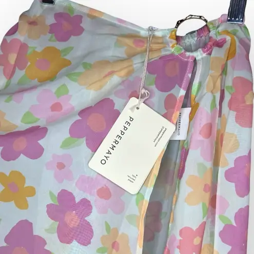 Peppermayo Small Floral Slit Maxi Skirt Beach Coverup Sarong Flowy Gold Hoop