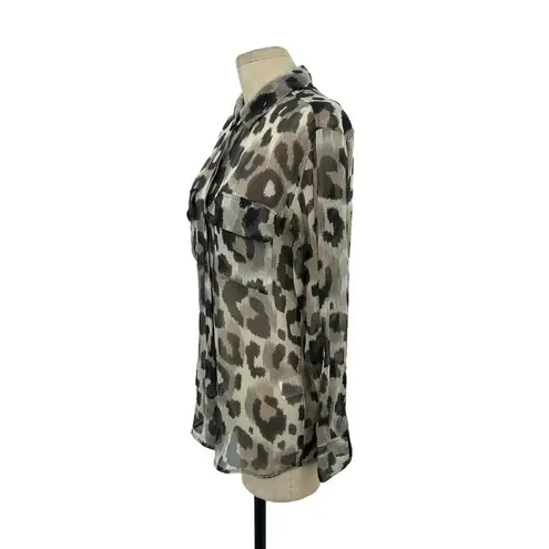 Equipment Leopard Cheetah Silk Georgette Button Down Top Blouse Size XS