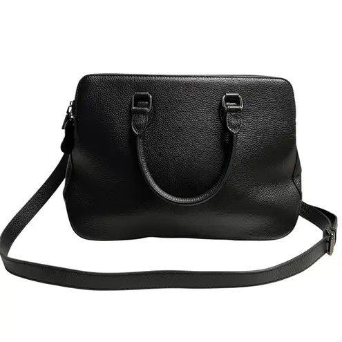 HESHE Women's Pebble Leather Shoulder Tote Bag Black 12X4.5X10 Silver Hardware