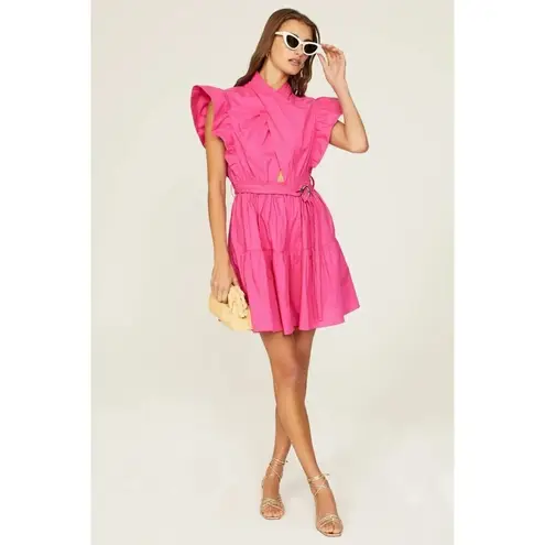 Derek Lam 10 Crosby Finne Ruffled Wrap Tiered Mini Dress in Pink 38 Womens