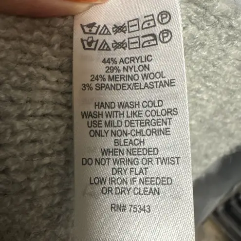 Tahari Gray Wool Blend Long Sleeveless Vest Cardigan Sweater hood Large