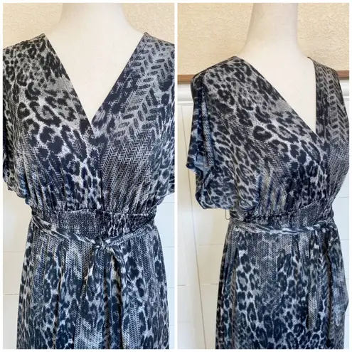Bisou Bisou Open Back Mixed Animal Print Midi Dress sz 8