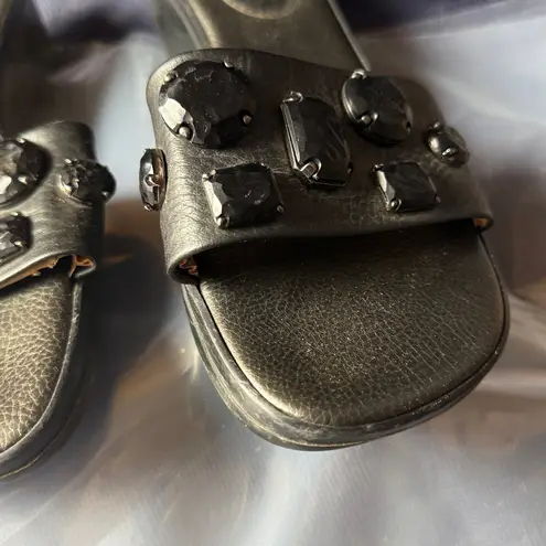 Sesto Meucci Jeweled Slide Sandals Size 7 Black Wedge Slip-On Comfort Shoes
