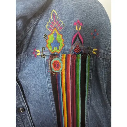 Vintage Y2K Liz & Me Jean Jacket Multicolor Embroidery Tapestry Southwestern 2X