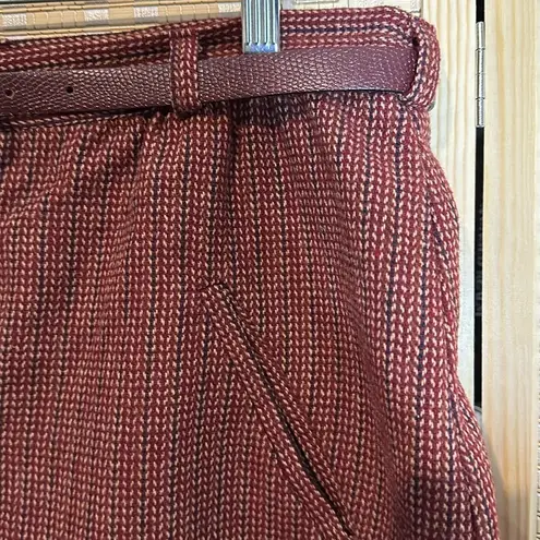 Classique Works Vintage Purple Red Tweed Wool Belted Midi Button Up Skirt Size undefined