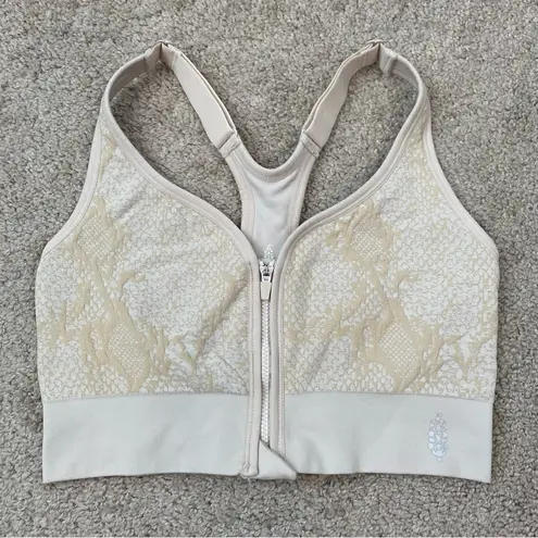 Free People  Zip Service Snakeskin Print Sports Bra Muted Beige XS/S