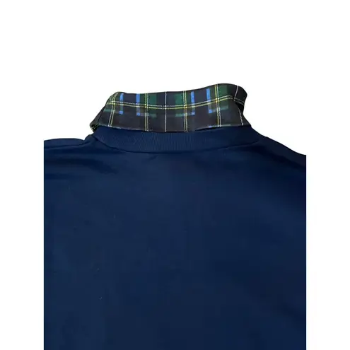 Vintage Basic Editions Turtleneck Sweatshirt Womens M Teddy Bear Plaid USA Blue Size M