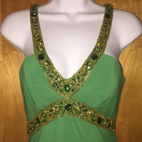 Green & Gold Beaded Riva Designs Ballgown Fancy Prom Dress Size 6
