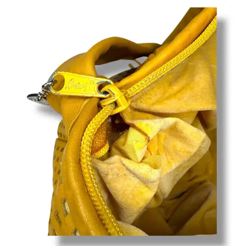 Vintage Retro 1980s Brio! Leather Bag Slouchy Hobo Woven Balloon Purse Yellow