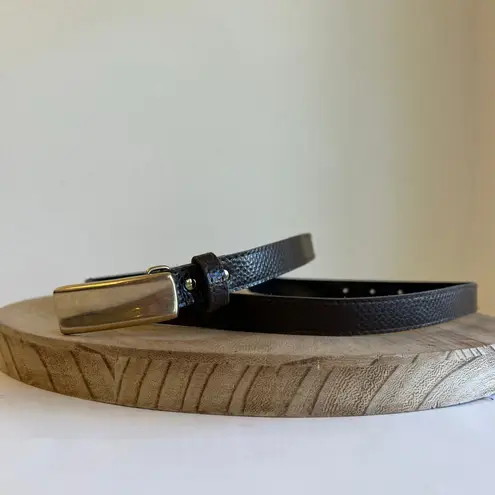 Vintage 90s Brown Vegan Snake Skin Leather Thin Golden Buckle Belt Size M/L Size M