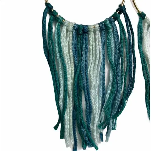 None Boho Fringe Tassel Gold Hoop Earrings Green Big