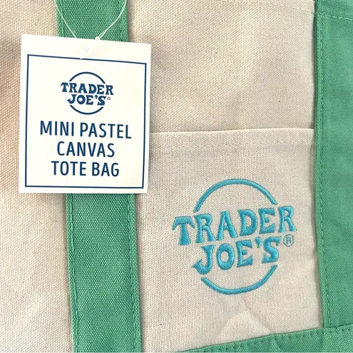 NWT Trader Joe's Pastel Green Mini Canvas Tote Bag Limited Edition 2025