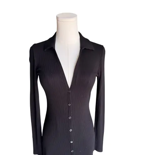 Wilfred Aritzia - Cove Ribbed Button-Front Midi Black Dress Sz S