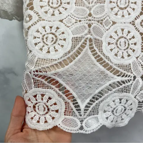 Missguided Lace Plunge V Neck Long Sheer Sleeve Bodycon Mini Dress White Boho 0