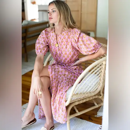 EMERSON FRY India Collection Lucy Maxi Dress Little Marigolds Pink/Orange Large Pink