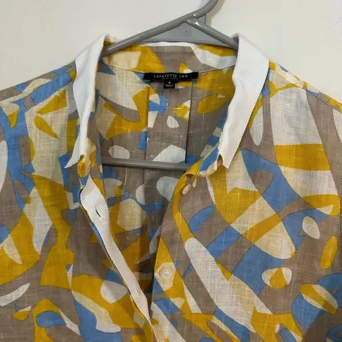 Lafayette 148 NWOT  100% linen leaf print button up collared blouse sleeveless