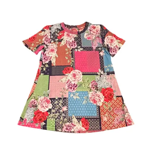 Johnny Was Los Angeles Floral Patchwork Print T-Shirt Short Sleeve Colorful XS