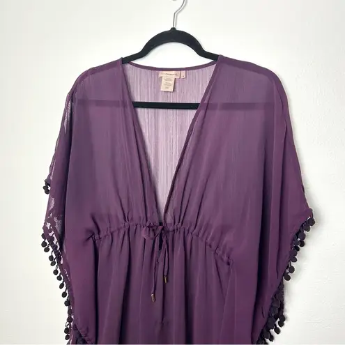 Bleu Rod Beattie Bleu by Rod Beattie Pom Pom Cover Up Kaftan Purple