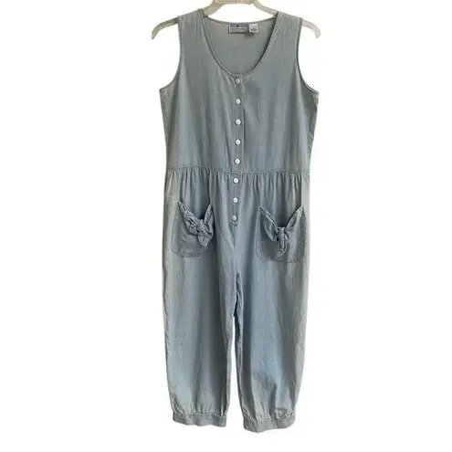 Vintage Maggie Lawrence Womens Chambray Jumpsuit *Size 9 100% Cotton Pockets NEW Blue