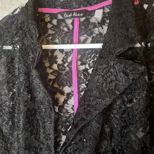 Last Kiss  Vintage 80's Madonna Style Black Lace Hot Pink Blazer Jacket XL