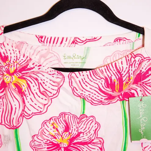 NEW Lilly Pulitzer Andie Cotton Quarter Sleeve Tee Shirt Resort White Clover Cup