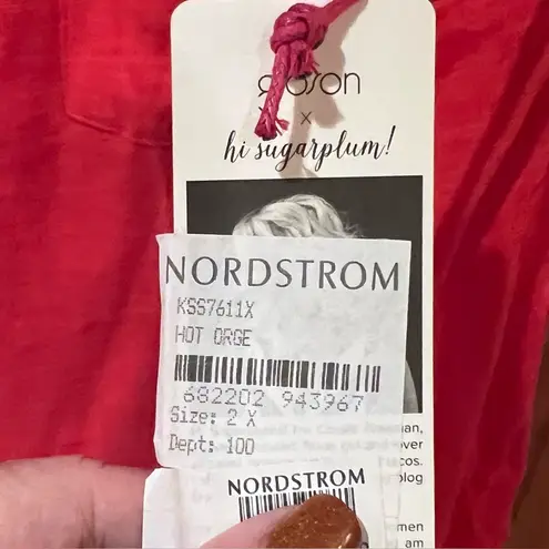 Gibson x Hi Sugarplum! Summerland Scooped Neck Pocket Tank Top Hot Orange Sz 2X