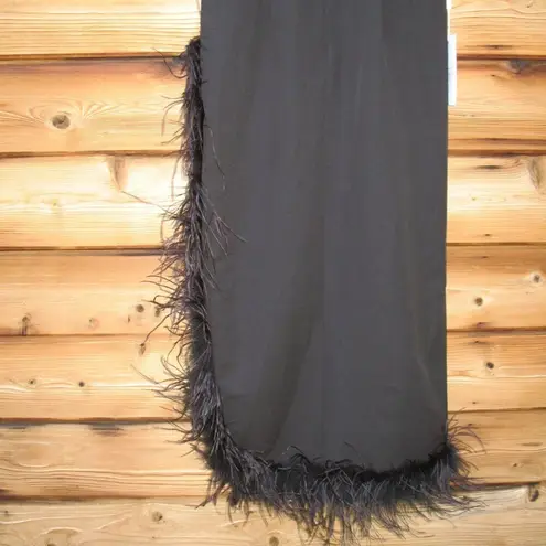 Mac Duggal 11626 Black Sleeveless Faux Wrap Dress with Feather Detail