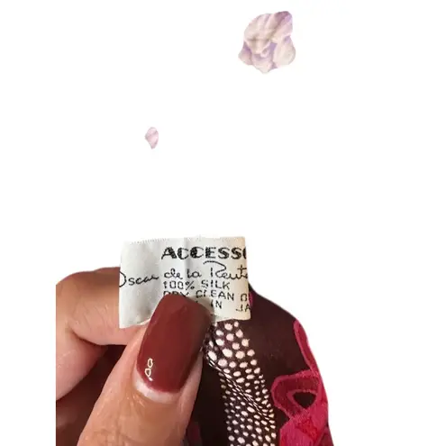 Oscar de la Renta 100% Silk Red Maroon Multi Floral Scarf Women Sz OS