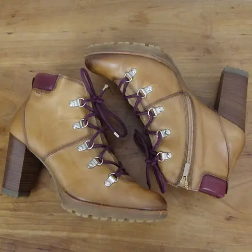 Pikolinos Ladies' Spanish Made Leather Heeled Lace Up ZIp Ankle Boots Size 41