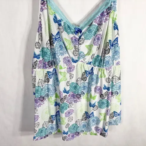 Avon Plus Size 3X Sleep Tank Top Blue White Lace Butterflies Stretch 140