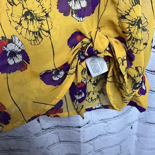 Jaclyn Smith  Yellow Floral Long Sleeve Front Tie Blouse