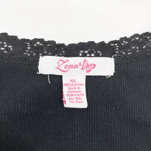 Zena Womens Tank Top XL Ribbed Lace Trim Cami Y2K Streetwear Coquette Festival Black