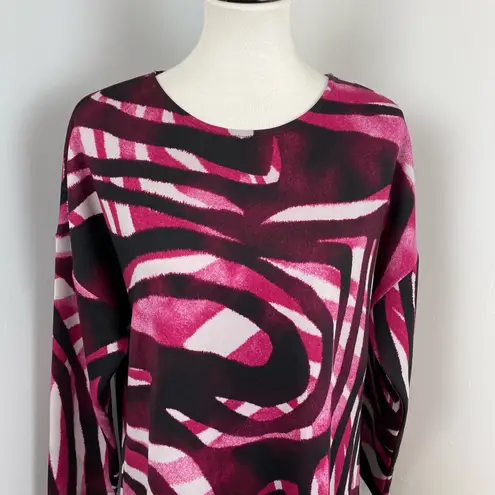 Natori Pink Abstract Swirls Long Sleeve Pullover Shift Dress Size 12 New