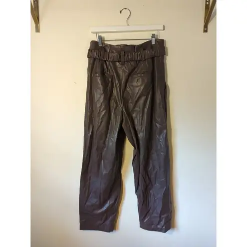 Derek Lam RTR 50 (12-14) Brown Faux Leather Pleated Paperbag Straight Pants