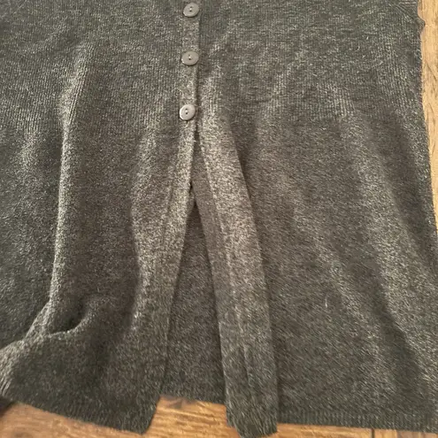 Vintage Dressbarn Woman Popover Cardigan 14/16 Split Hem Henley Dark Gray Size L