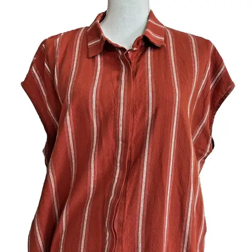 Blu Dahlia Button Front Shirt Dress Red orange white Striped in size L Size L