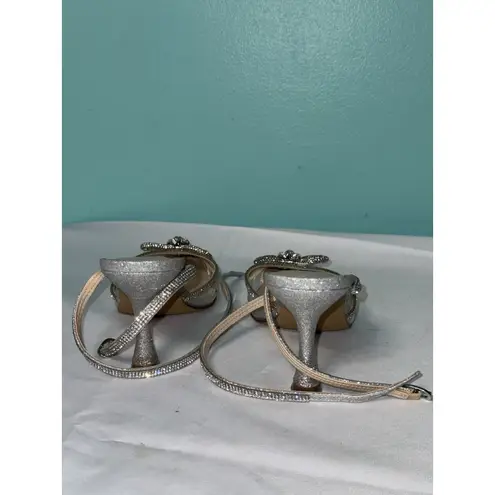 Ankis Women's US Size 8.5 Sling Back Comfy Toe Heels Shoes Silver S